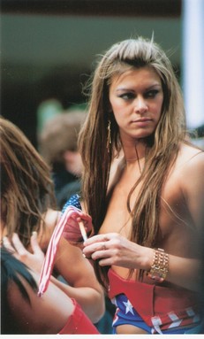  This woman was enjoying herself with other women on the Queen Street parade